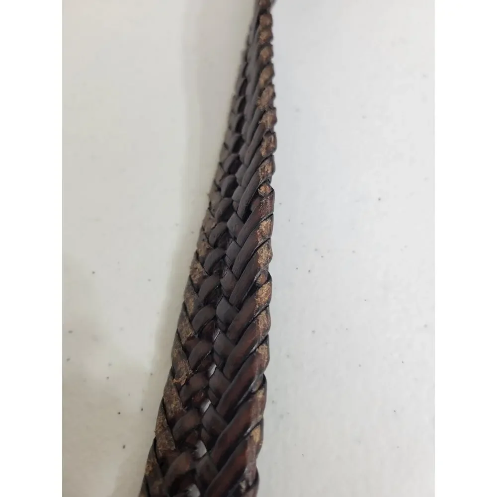 Brown Bonded Leather Woven Braided Belt with Gold Tone Buckle Women's Size 48-50